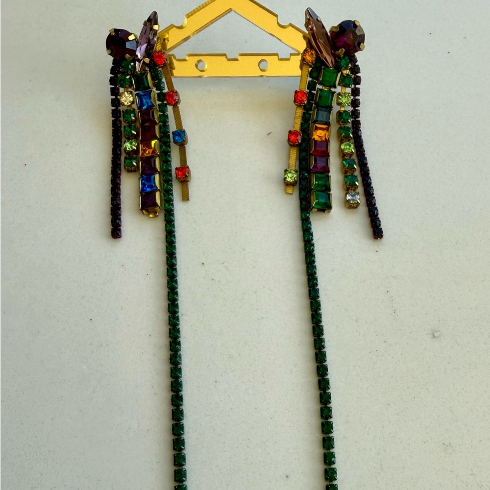 Colorful Gemstone Statement Waterfall Earrings - image 2